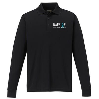 Warrior Survivor Sexual Assault Awareness Month Teal Ribbon Performance Long Sleeve Polo