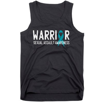 Warrior Survivor Sexual Assault Awareness Month Teal Ribbon Tank Top