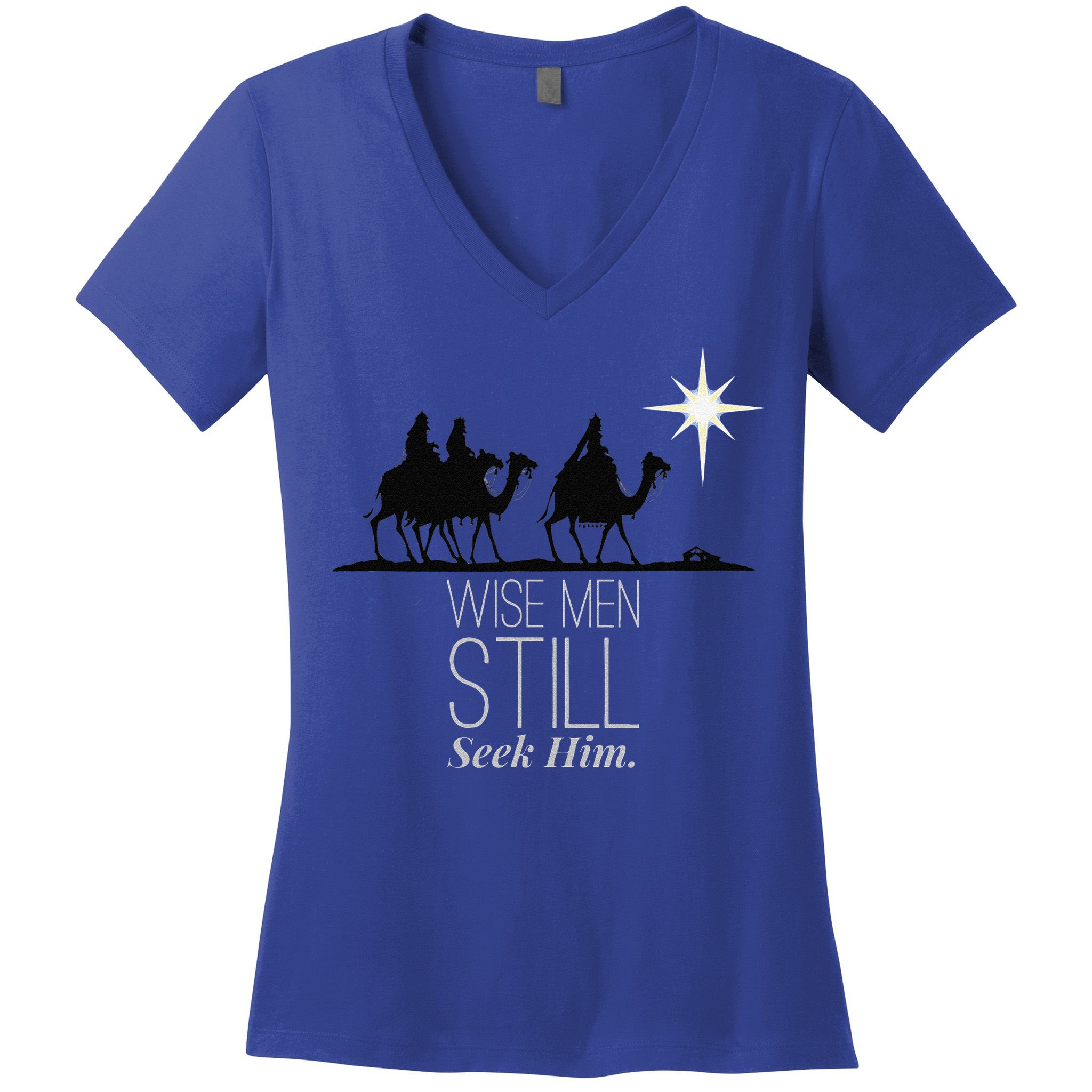 Wise Still Seek Him Christian Christmas Jesus Design Women's V-Neck T-Shirt