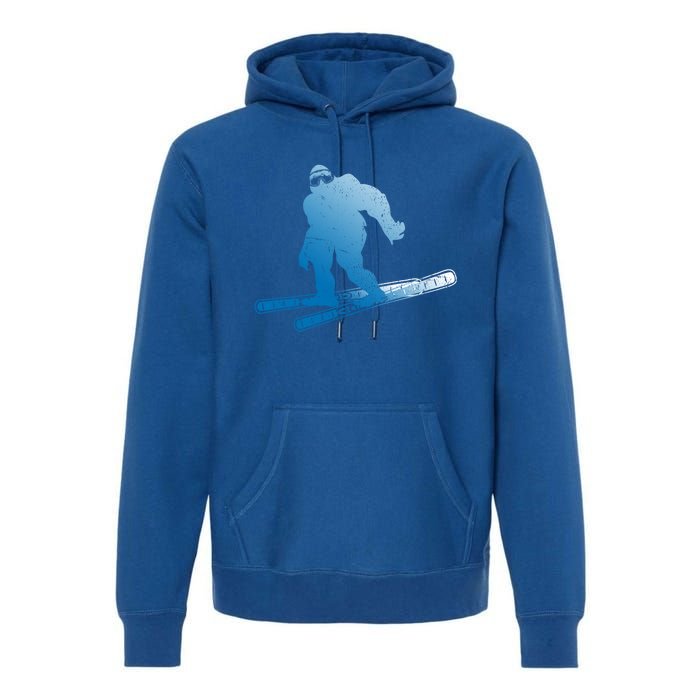 Winter Skiing Sasquatch Ski Cryptid Cryptozoology Bigfoot Gift Premium Hoodie