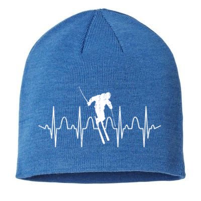 Winter Sport Skiing Heartbeat Skier Ski Instructor Ski Funny Gift Sustainable Beanie