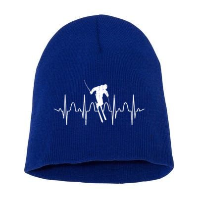 Winter Sport Skiing Heartbeat Skier Ski Instructor Ski Funny Gift Short Acrylic Beanie