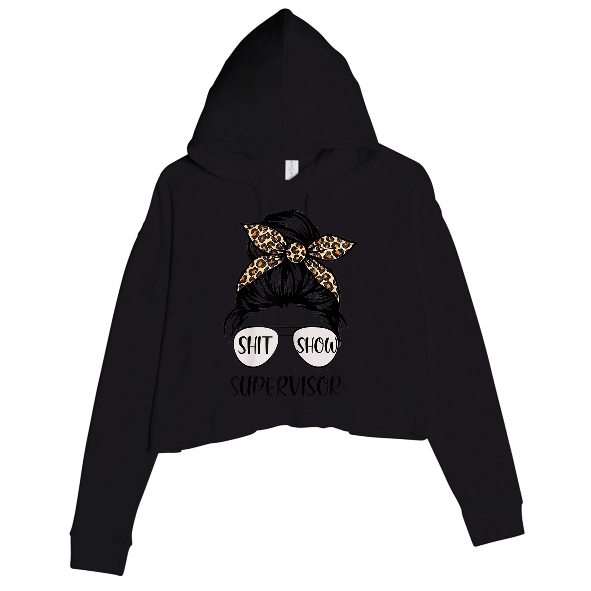 Womens Shit Show Supervisor Tee Women Casual Funny Messy Bun Crop Fleece Hoodie