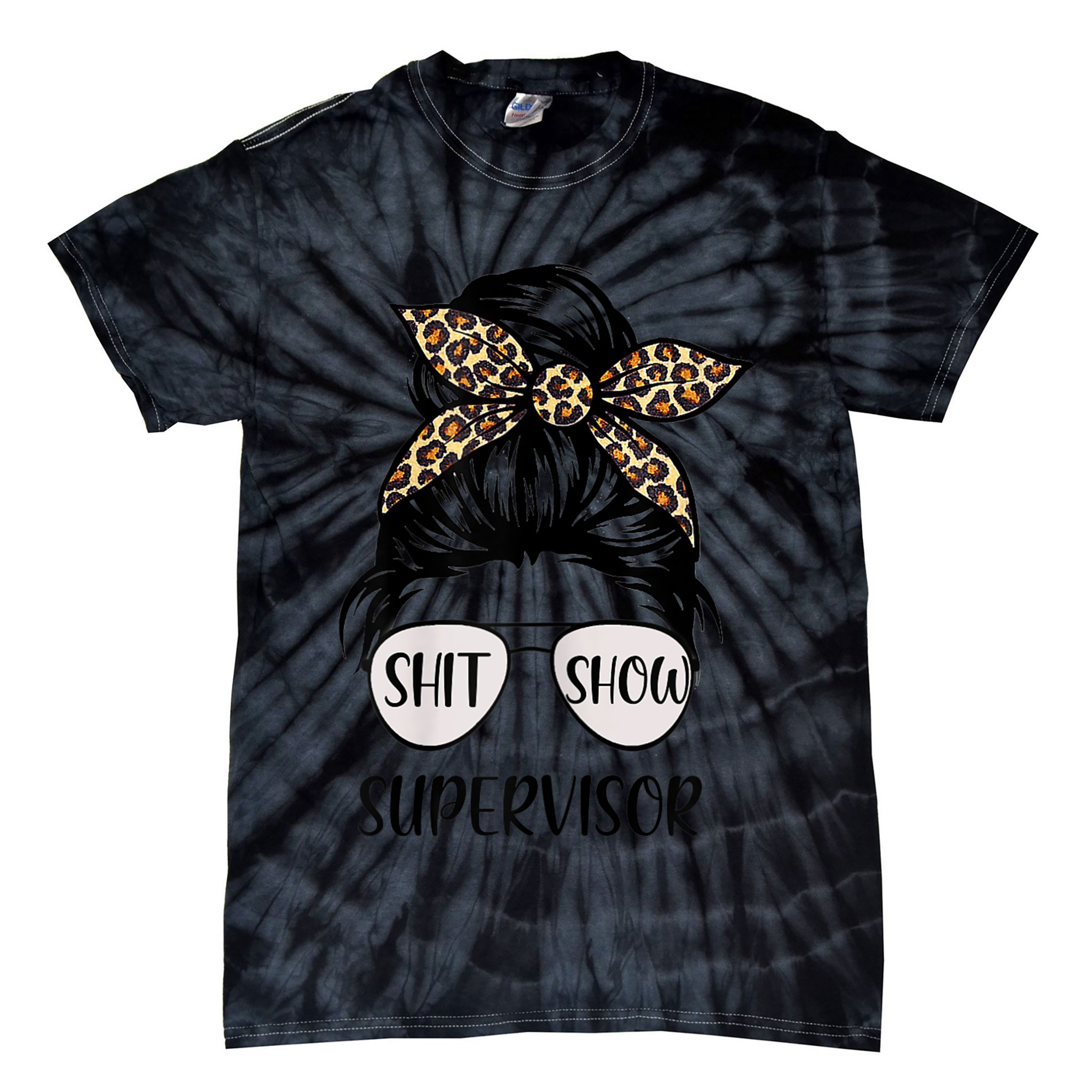 Womens Shit Show Supervisor Tee Women Casual Funny Messy Bun Tie-Dye T-Shirt