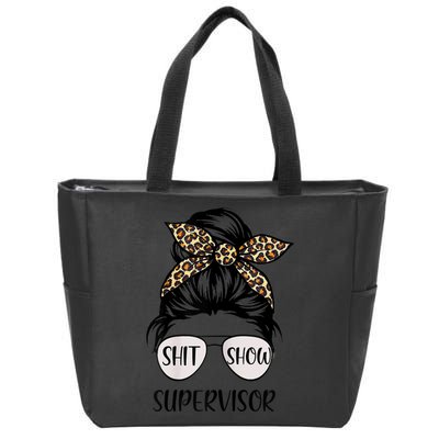 Womens Shit Show Supervisor Tee Women Casual Funny Messy Bun Zip Tote Bag