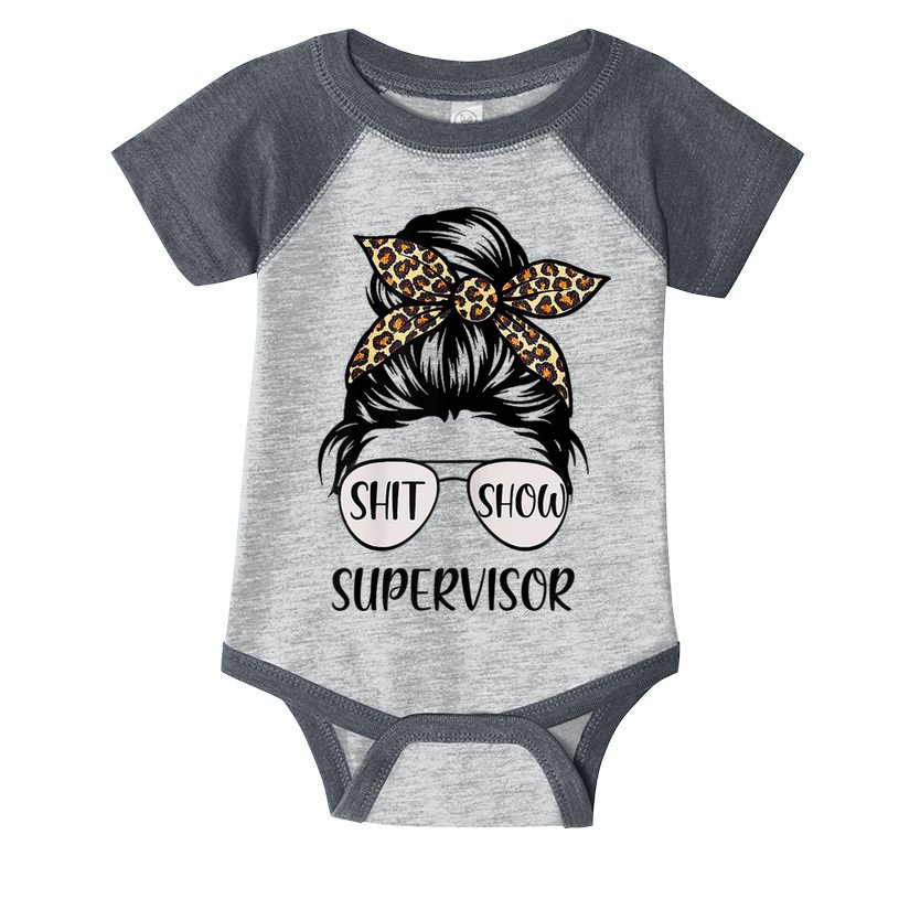 Womens Shit Show Supervisor Tee Women Casual Funny Messy Bun Infant Baby Jersey Bodysuit