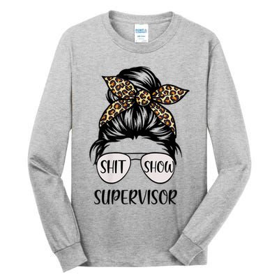 Womens Shit Show Supervisor Tee Women Casual Funny Messy Bun Tall Long Sleeve T-Shirt