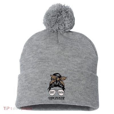 Womens Shit Show Supervisor Tee Women Casual Funny Messy Bun Pom Pom 12in Knit Beanie