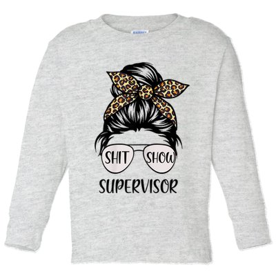 Womens Shit Show Supervisor Tee Women Casual Funny Messy Bun Toddler Long Sleeve Shirt