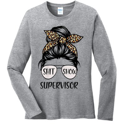 Womens Shit Show Supervisor Tee Women Casual Funny Messy Bun Ladies Long Sleeve Shirt