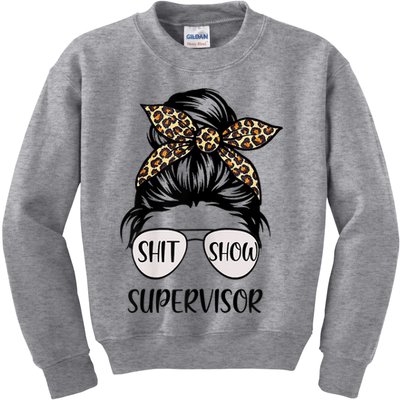 Womens Shit Show Supervisor Tee Women Casual Funny Messy Bun Kids Sweatshirt