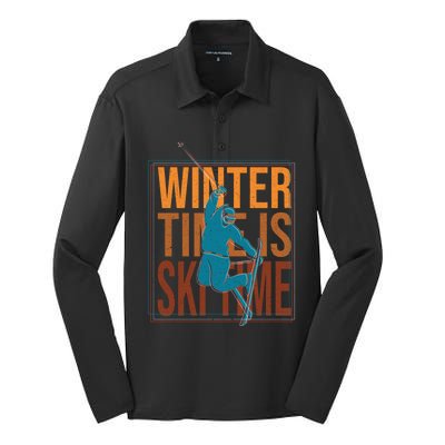 Winter Ski Skier Skiing Gift Silk Touch Performance Long Sleeve Polo