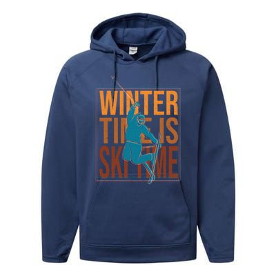 Winter Ski Skier Skiing Gift Performance Fleece Hoodie