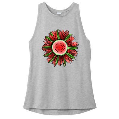 Watermelon Sunflower Summer Peace Love Watermelon Lover Gift Ladies PosiCharge Tri-Blend Wicking Tank