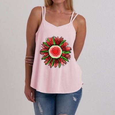 Watermelon Sunflower Summer Peace Love Watermelon Lover Gift Women's Strappy Tank