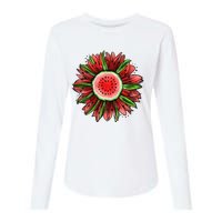 Watermelon Sunflower Summer Peace Love Watermelon Lover Gift Womens Cotton Relaxed Long Sleeve T-Shirt