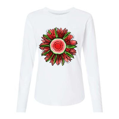 Watermelon Sunflower Summer Peace Love Watermelon Lover Gift Womens Cotton Relaxed Long Sleeve T-Shirt