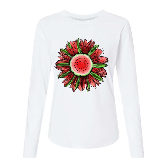 Watermelon Sunflower Summer Peace Love Watermelon Lover Gift Womens Cotton Relaxed Long Sleeve T-Shirt