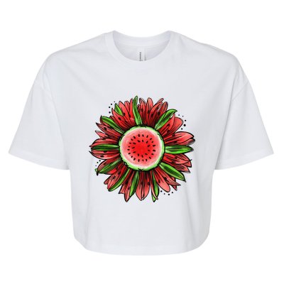 Watermelon Sunflower Summer Peace Love Watermelon Lover Gift Bella+Canvas Jersey Crop Tee