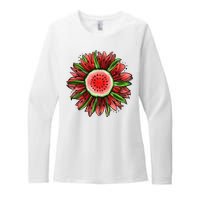 Watermelon Sunflower Summer Peace Love Watermelon Lover Gift Womens CVC Long Sleeve Shirt