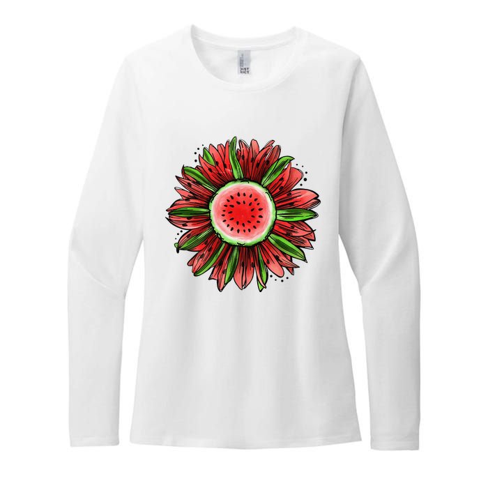 Watermelon Sunflower Summer Peace Love Watermelon Lover Gift Womens CVC Long Sleeve Shirt