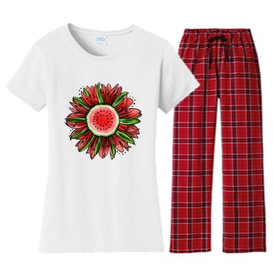 Watermelon Sunflower Summer Peace Love Watermelon Lover Gift Women's Flannel Pajama Set