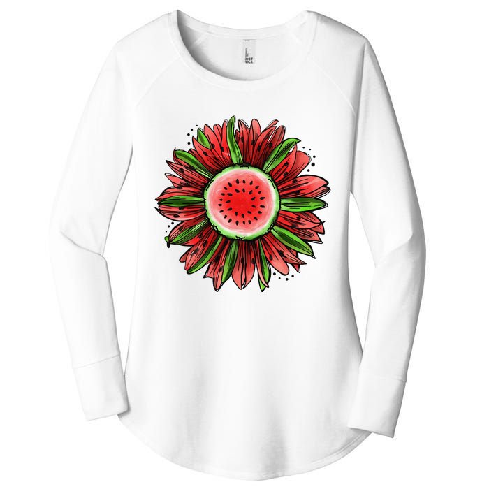 Watermelon Sunflower Summer Peace Love Watermelon Lover Gift Women's Perfect Tri Tunic Long Sleeve Shirt