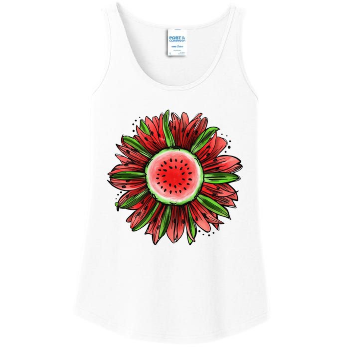 Watermelon Sunflower Summer Peace Love Watermelon Lover Gift Ladies Essential Tank