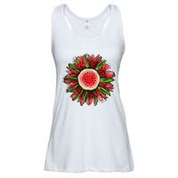 Watermelon Sunflower Summer Peace Love Watermelon Lover Gift Ladies Essential Flowy Tank