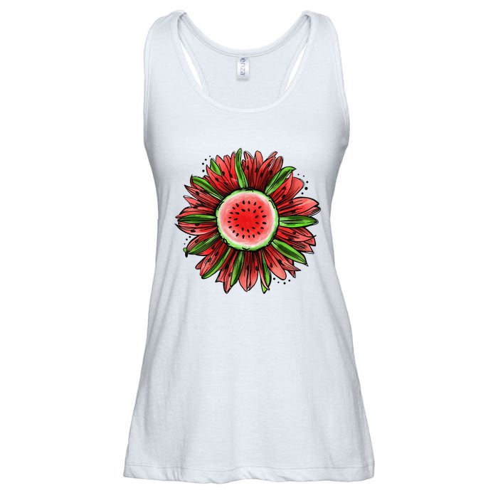 Watermelon Sunflower Summer Peace Love Watermelon Lover Gift Ladies Essential Flowy Tank