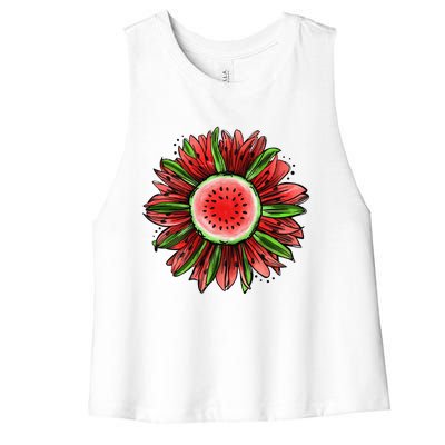 Watermelon Sunflower Summer Peace Love Watermelon Lover Gift Women's Racerback Cropped Tank