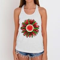 Watermelon Sunflower Summer Peace Love Watermelon Lover Gift Women's Knotted Racerback Tank