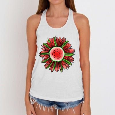 Watermelon Sunflower Summer Peace Love Watermelon Lover Gift Women's Knotted Racerback Tank