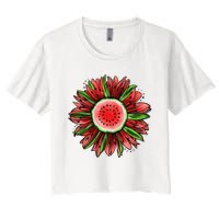 Watermelon Sunflower Summer Peace Love Watermelon Lover Gift Women's Crop Top Tee