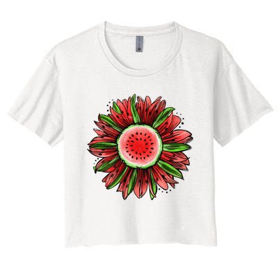 Watermelon Sunflower Summer Peace Love Watermelon Lover Gift Women's Crop Top Tee