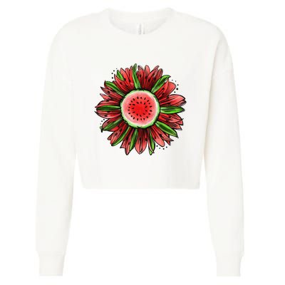 Watermelon Sunflower Summer Peace Love Watermelon Lover Gift Cropped Pullover Crew