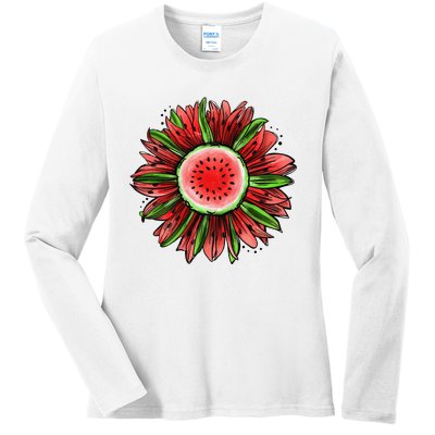 Watermelon Sunflower Summer Peace Love Watermelon Lover Gift Ladies Long Sleeve Shirt