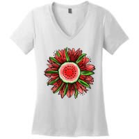 Watermelon Sunflower Summer Peace Love Watermelon Lover Gift Women's V-Neck T-Shirt