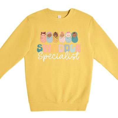 Women Swaddle Specialist Funny NICU Nurse Saying Groovy Mom Baby Premium Crewneck Sweatshirt