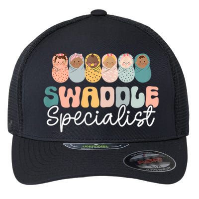 Women Swaddle Specialist Funny NICU Nurse Saying Groovy Mom Baby Flexfit Unipanel Trucker Cap