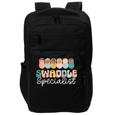 Women Swaddle Specialist Funny NICU Nurse Saying Groovy Mom Baby Impact Tech Backpack