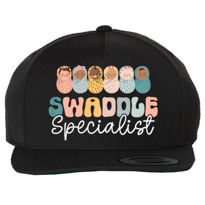 Women Swaddle Specialist Funny NICU Nurse Saying Groovy Mom Baby Wool Snapback Cap