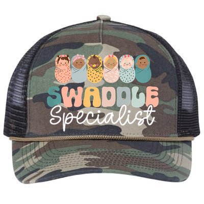 Women Swaddle Specialist Funny NICU Nurse Saying Groovy Mom Baby Retro Rope Trucker Hat Cap