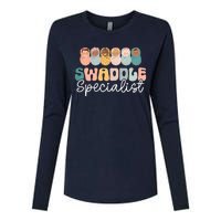 Women Swaddle Specialist Funny NICU Nurse Saying Groovy Mom Baby Womens Cotton Relaxed Long Sleeve T-Shirt