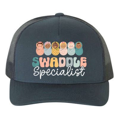 Women Swaddle Specialist Funny NICU Nurse Saying Groovy Mom Baby Yupoong Adult 5-Panel Trucker Hat