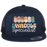 Women Swaddle Specialist Funny NICU Nurse Saying Groovy Mom Baby Flat Bill Trucker Hat