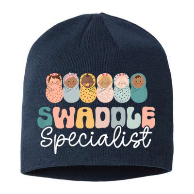 Women Swaddle Specialist Funny NICU Nurse Saying Groovy Mom Baby Sustainable Beanie