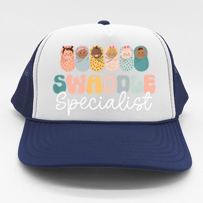 Women Swaddle Specialist Funny NICU Nurse Saying Groovy Mom Baby Trucker Hat