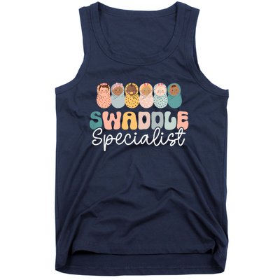 Women Swaddle Specialist Funny NICU Nurse Saying Groovy Mom Baby Tank Top