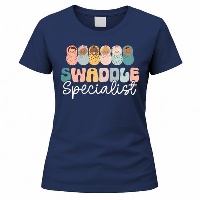 Women Swaddle Specialist Funny NICU Nurse Saying Groovy Mom Baby Women's T-Shirt